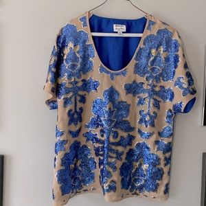 Tracy Reese Blue and Gold Sequin Top